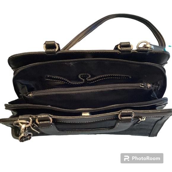 Vtg Leather Marc Chantal Western Style Top Handle Croc Embossed  Leather Satchel - Picture 12 of 14